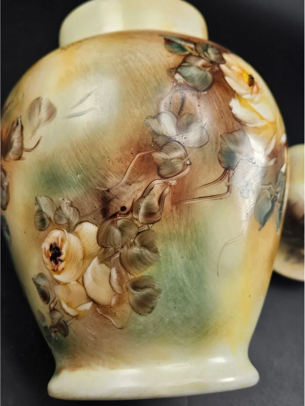Vintage Hand Painted Yellow Rose Ginger Jar Signed Suzete 11